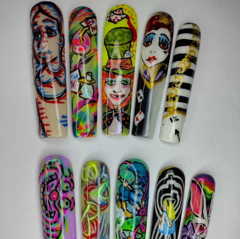Press on nails features Alice in wonderland